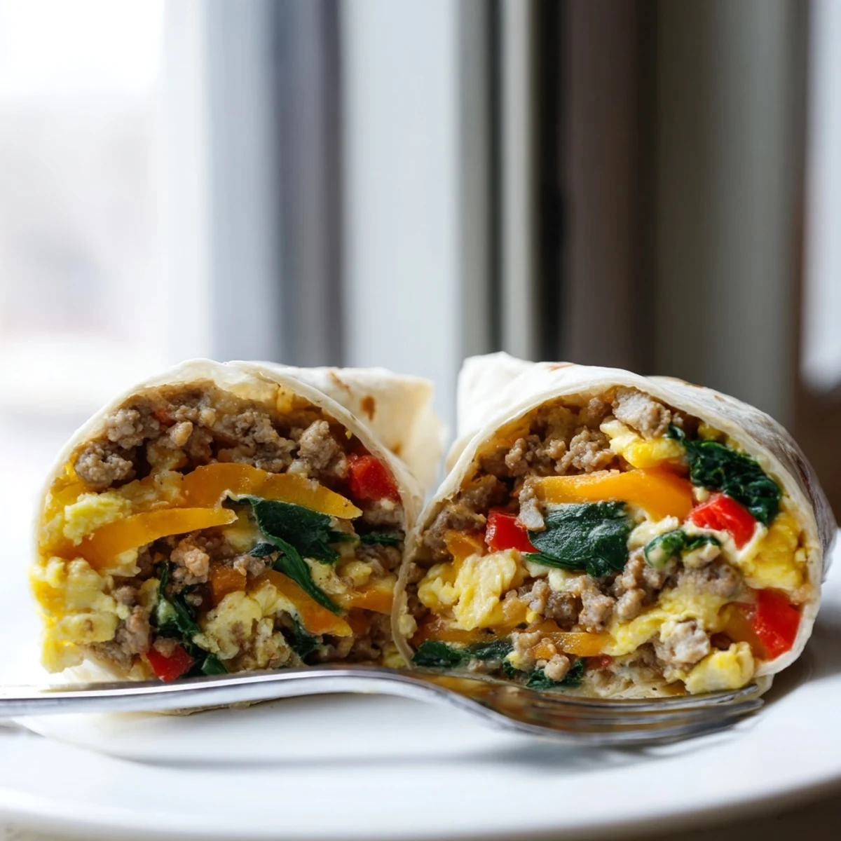 A foil-wrapped freezer breakfast burrito ready to microwave, packed with scrambled eggs and shredded cheese