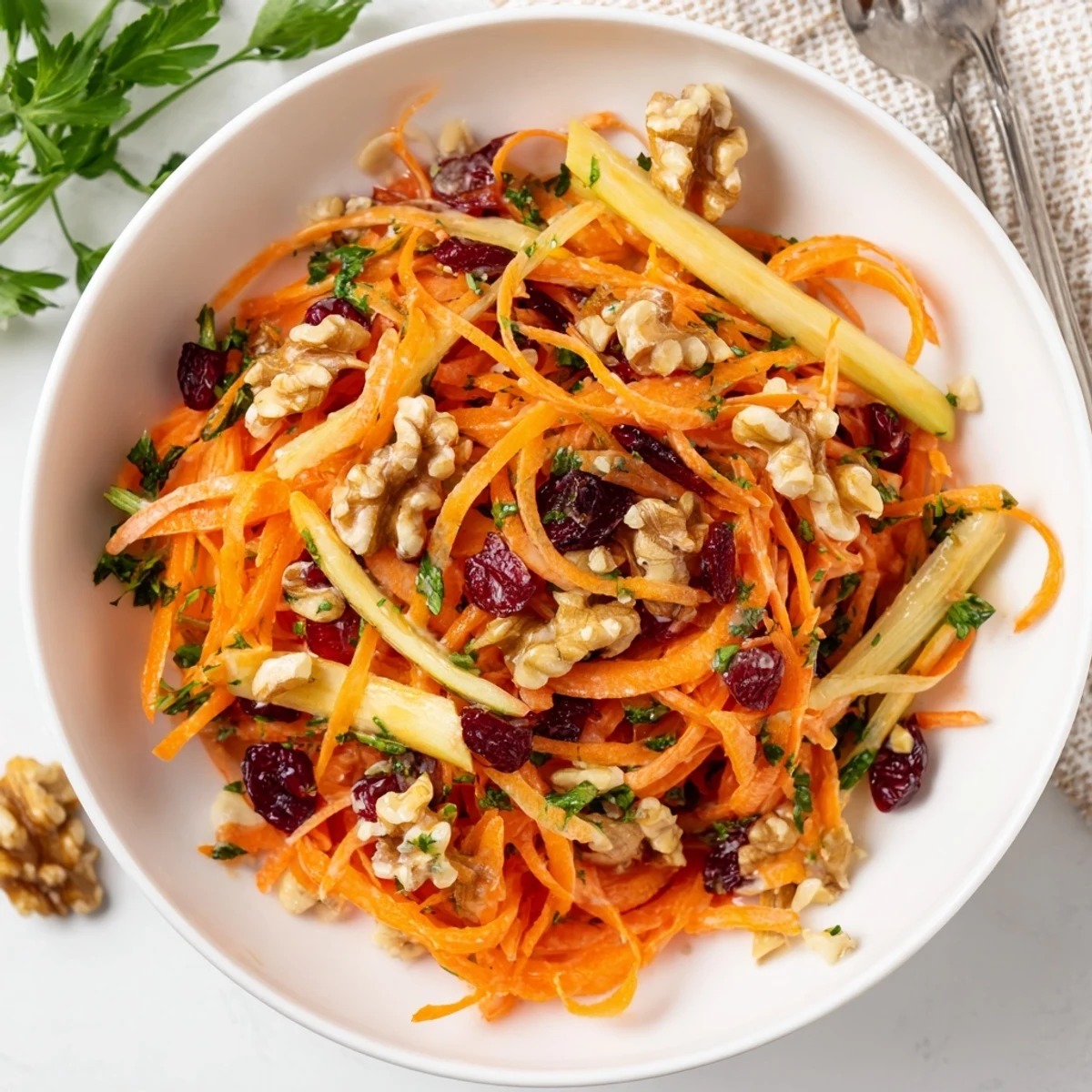 Bowl of Crunchy Apple Carrot Salad With Creamy Citrus Dressing, zesty crunch