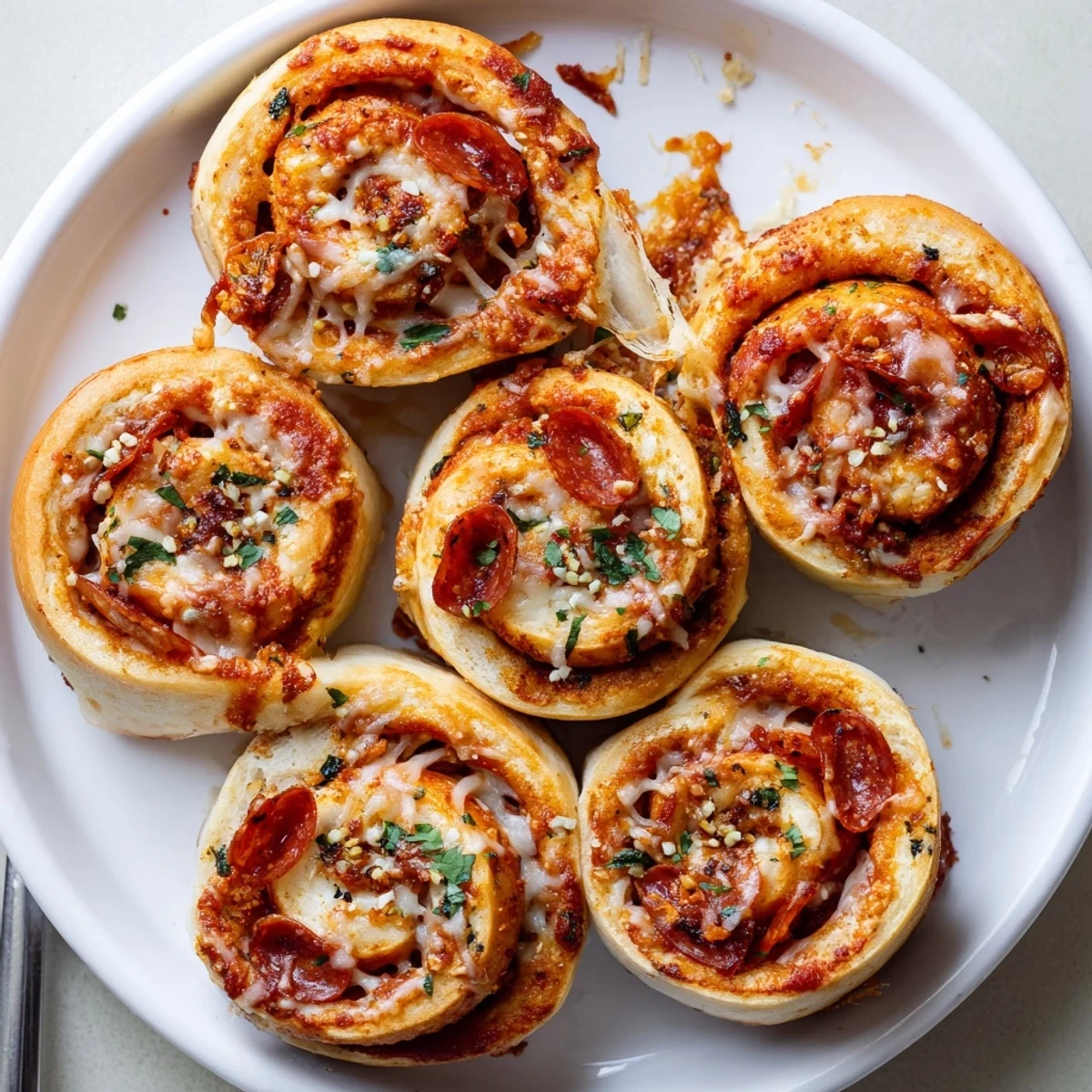 Platter of warm Homemade Pizza Rolls, ideal party snack served with ranch