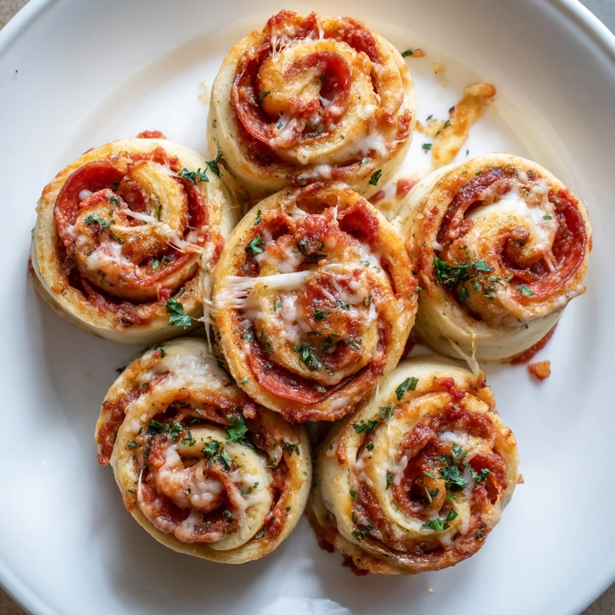 Buttery garlic glaze coats fresh Homemade Pizza Rolls, cheese stretching invitingly