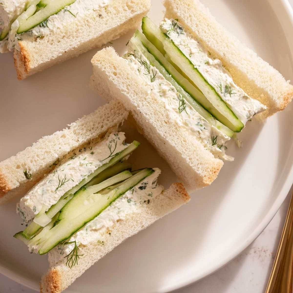 Classic Cucumber Sandwiches with thinly sliced cucumbers and creamy dill spread