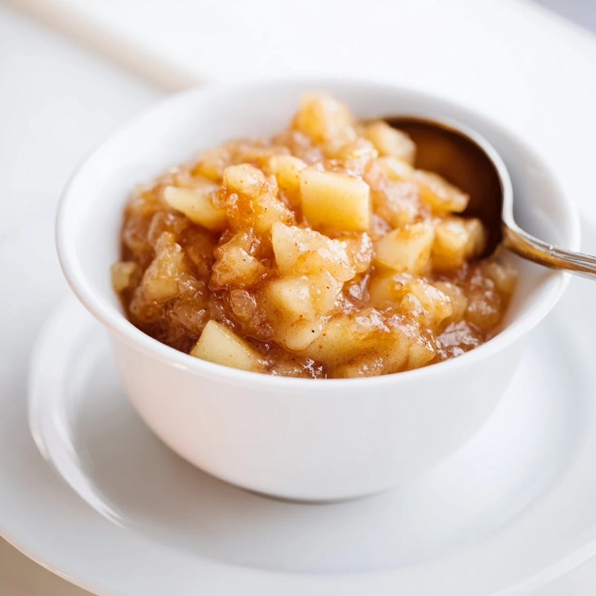 Fall Caramel Apple Jam glistening in jar, golden chunks and cinnamon aroma