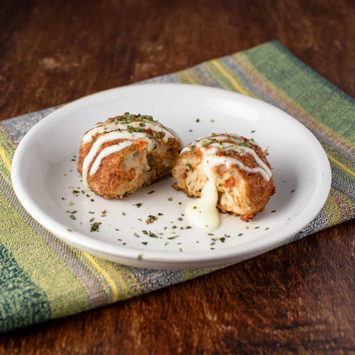 Warm Buffalo Chicken Mozzarella Bombs on parchment, served with ranch dip
