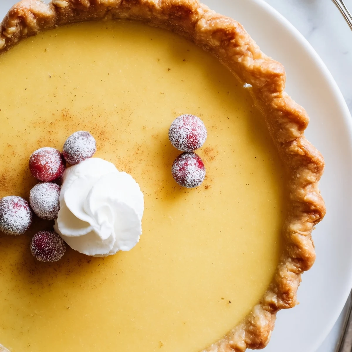 Christmas Eve Custard Pie With Cinnamon Vanilla golden crust dusted with powdered sugar