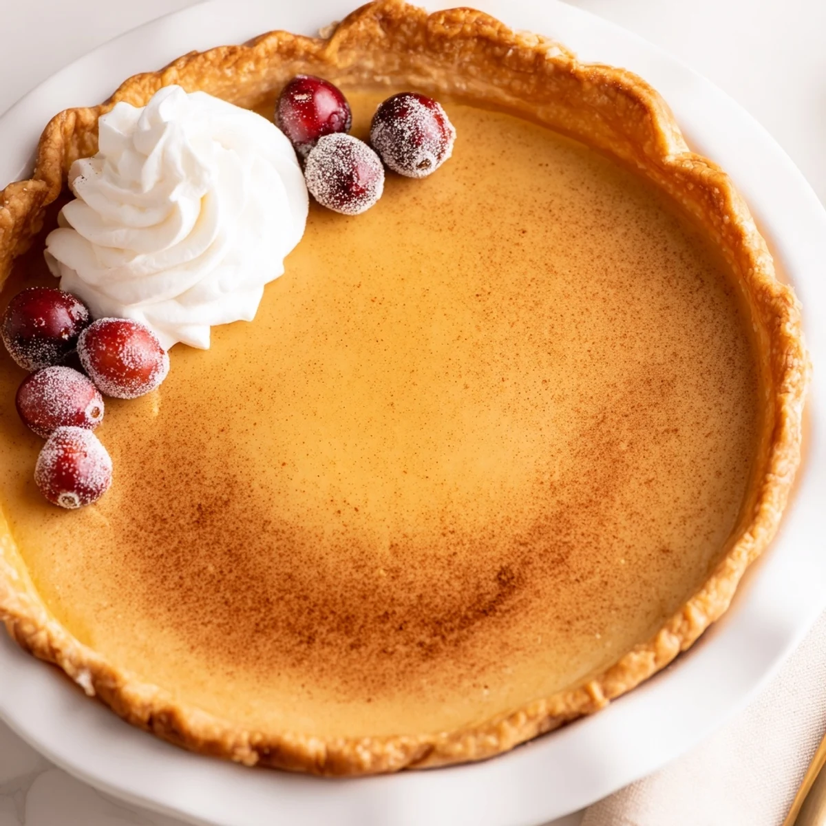 Warm Christmas Eve Custard Pie With Cinnamon Vanilla, wobbly center cooling on rack
