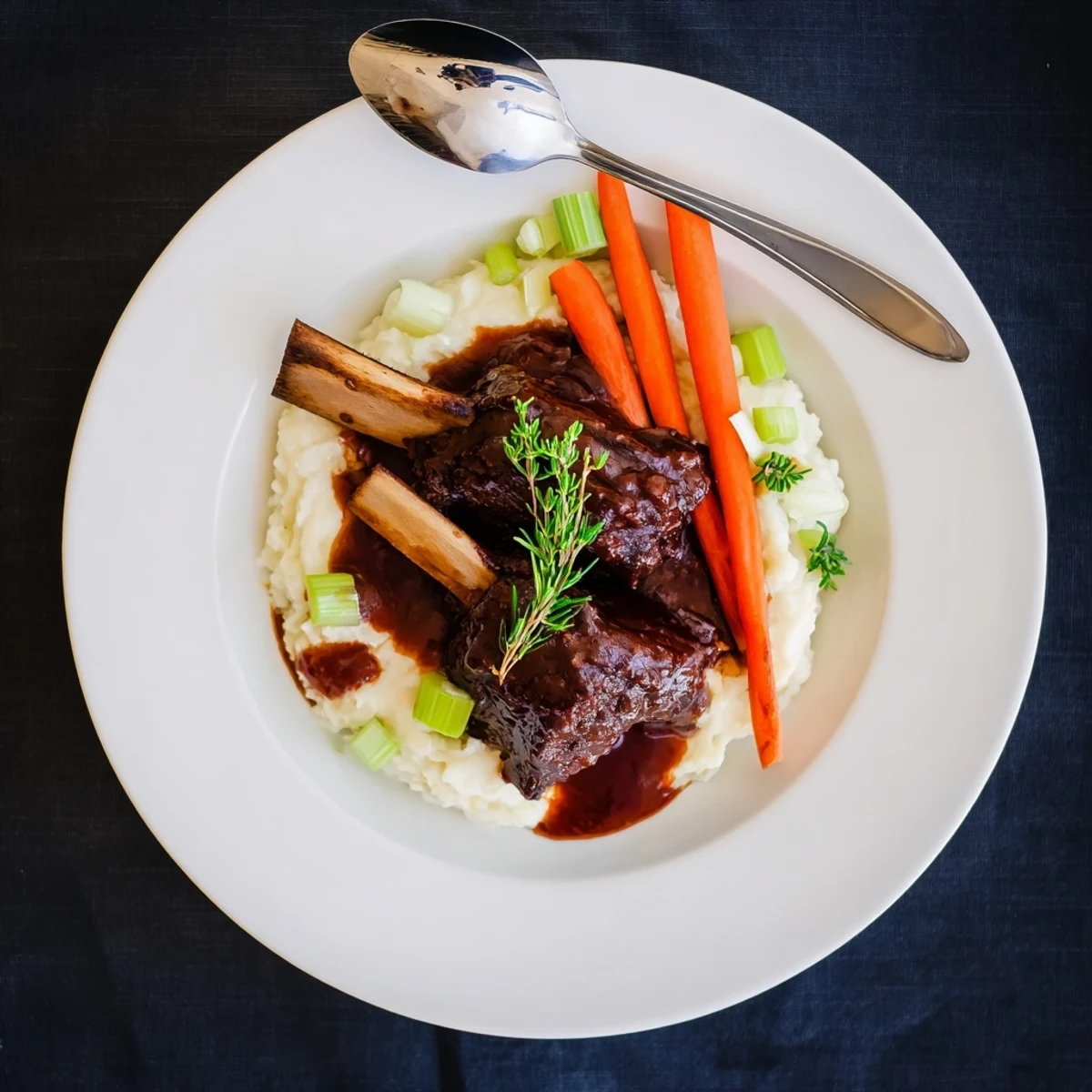 Serve Slow Cooker Beef Short Ribs hot with crusty bread for soaking sauce