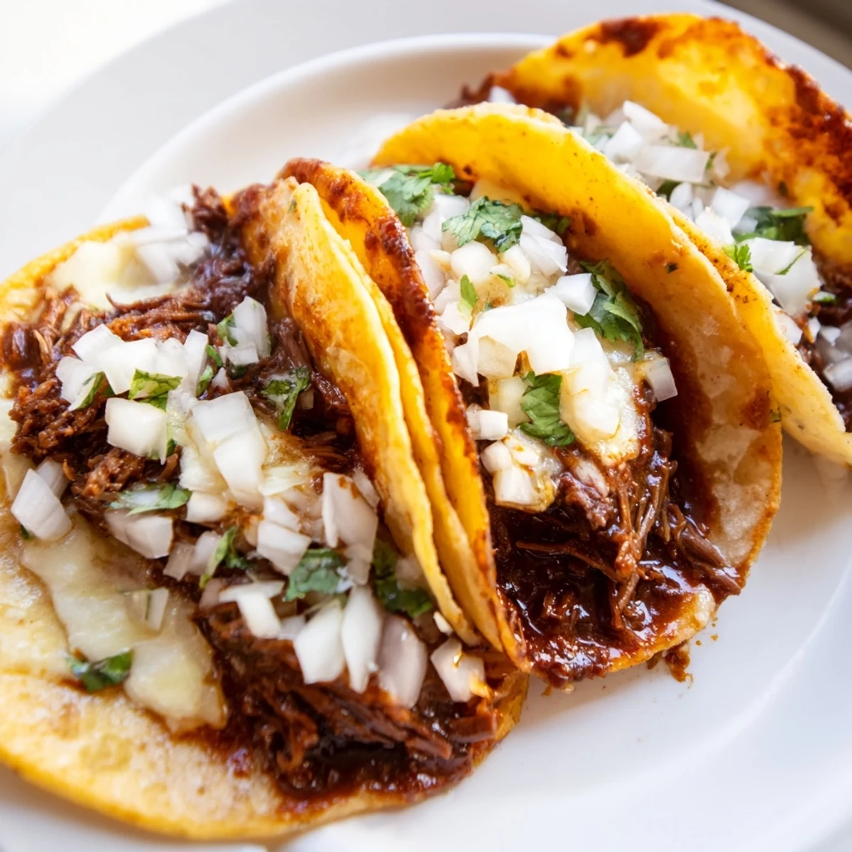 Golden crispy Birria tacos filled with tender shredded beef and melted Oaxaca cheese