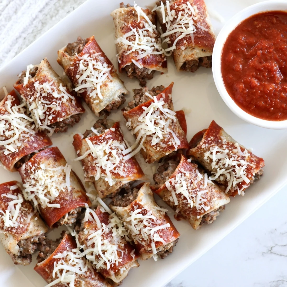 Golden brown keto beef pepperoni cheese roll ups with melted mozzarella oozing from the center