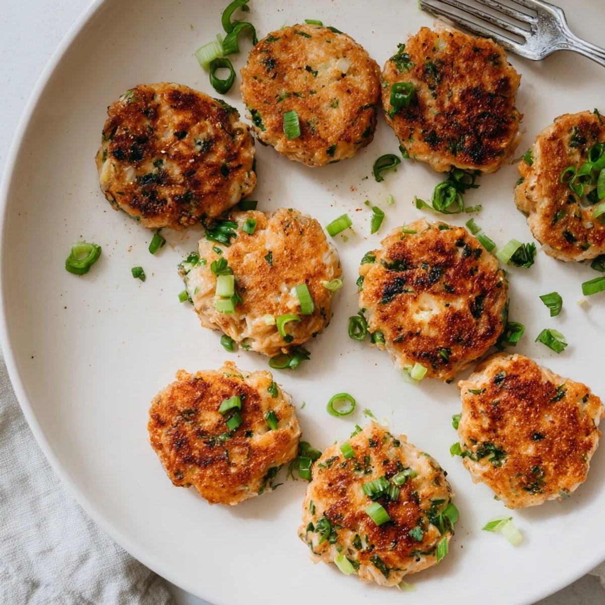 Crispy low-carb chicken fritters topped with melted mozzarella and parmesan cheese garnished with parsley