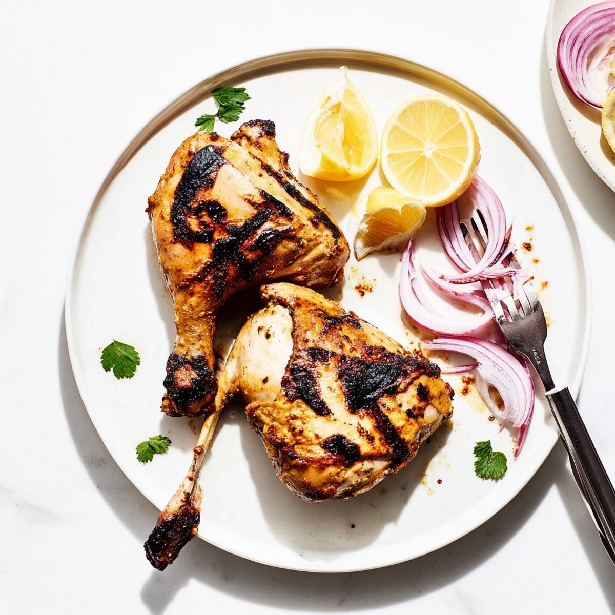 Weeknight Grilled Spicy Tandoori Chicken marinated overnight, juicy and bright with cilantro