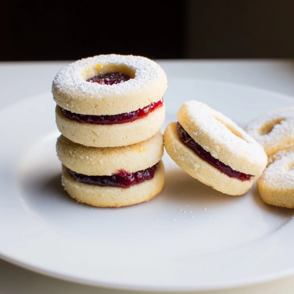 Fresh Raspberry Lemon Shortbread Cookies with seedless jam centers, buttery crumbs.
