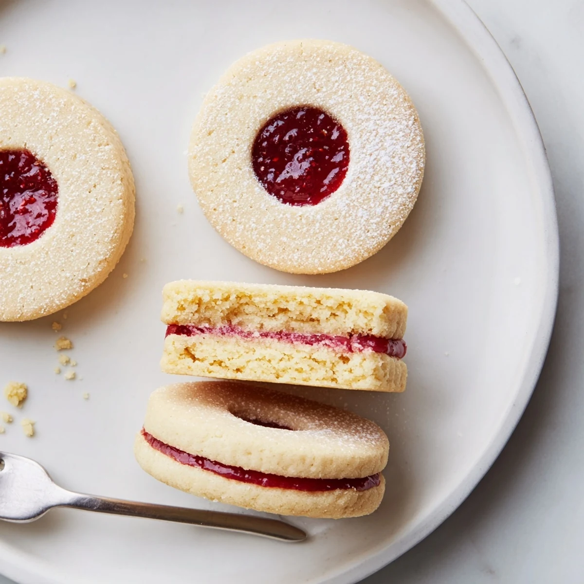 Plated Raspberry Lemon Shortbread Cookies beside Earl Grey tea, bright citrus aroma.