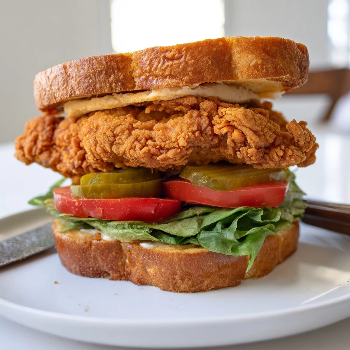 Fries and fresh lettuce accompany Cajun Crispy Chicken Sandwich with Garlic Aioli