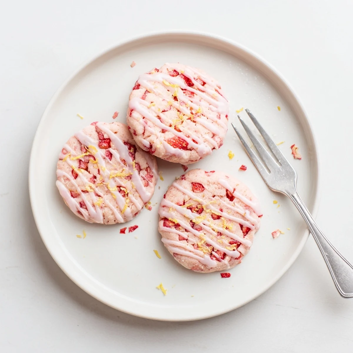 Fresh-baked Strawberry Lemonade Cookies recipe cooling on parchment, fragrant lemon zest