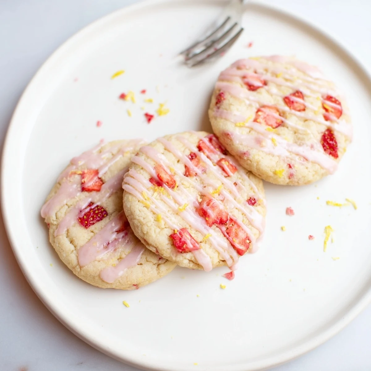 Strawberry Lemonade Cookies recipe drizzled with tangy glaze, perfect with iced tea
