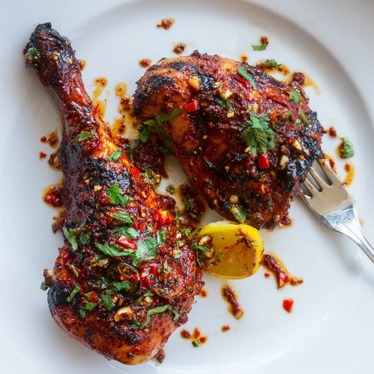 Peri Peri Chicken Ultimate Recipe You Must Try sizzling charred skin, lemon wedges
