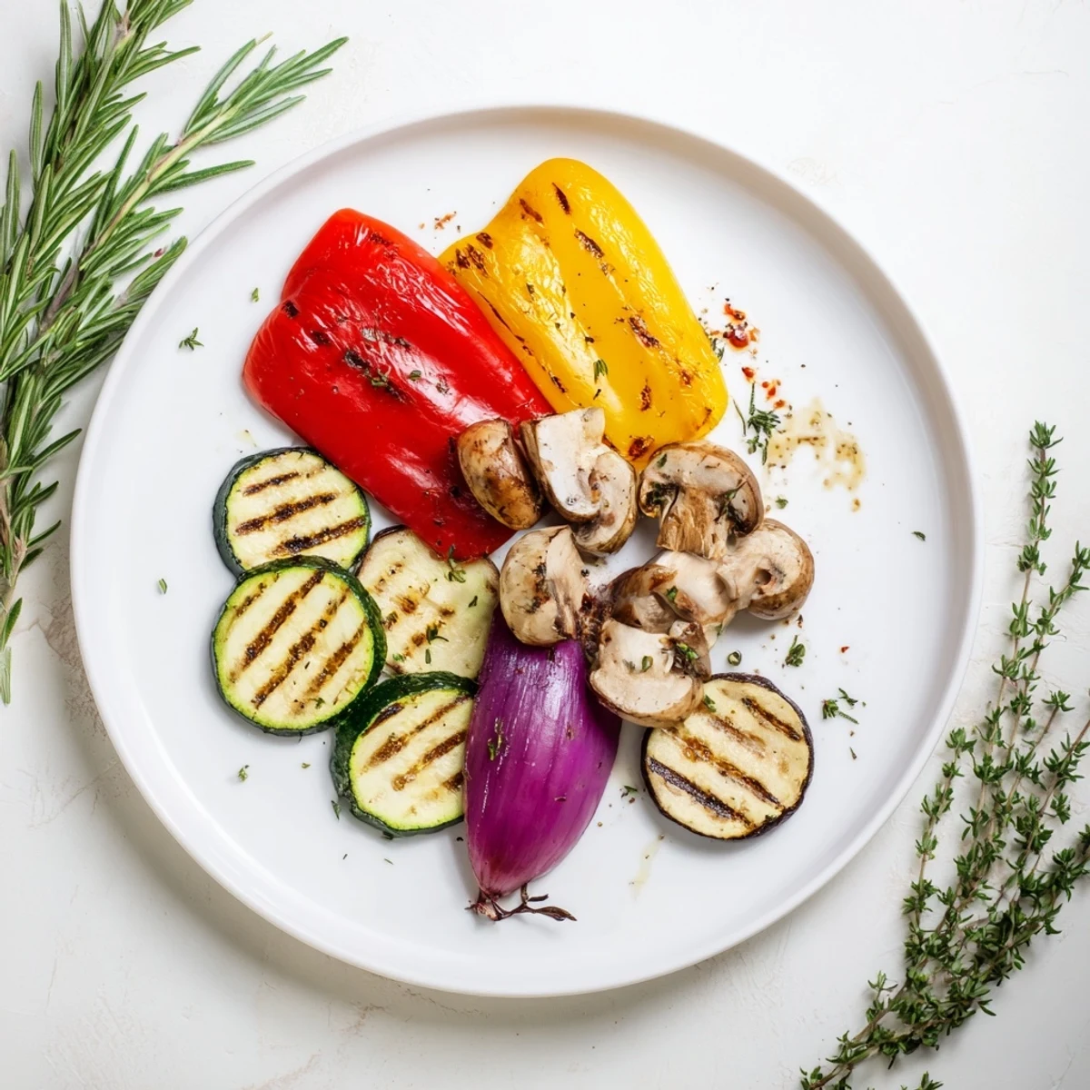 A bowl of Mediterranean Grilled Vegetables, balsamic sheen, ready for serving