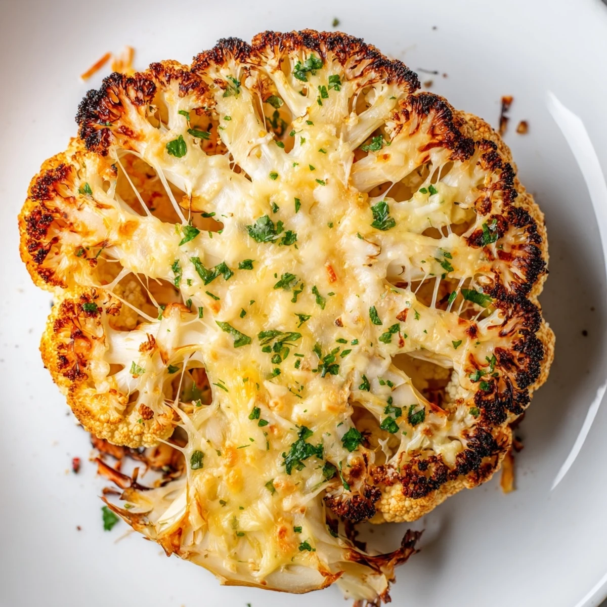 Cheesy Cauliflower Steaks sliced thick, tender centers and crispy edges, ready to serve