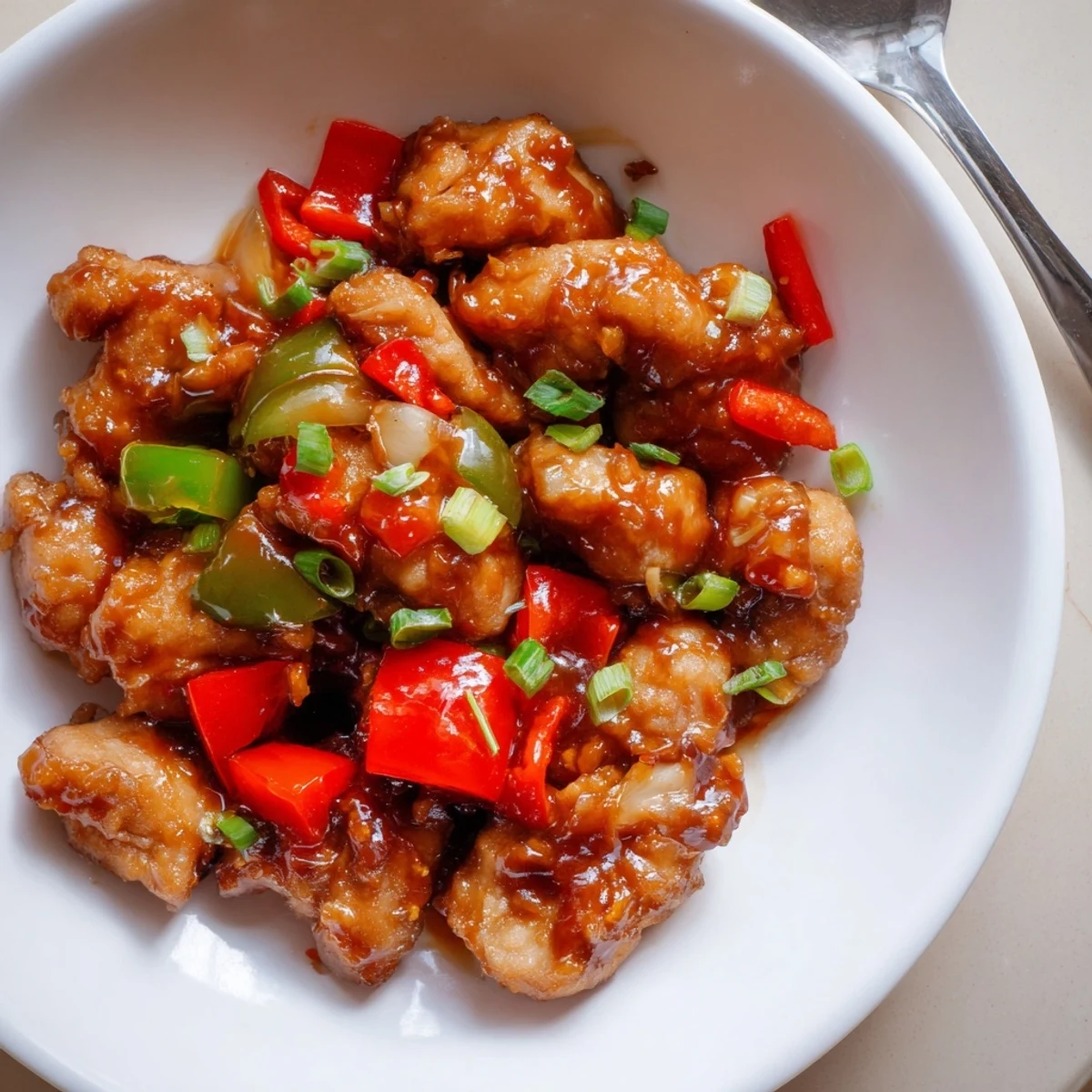 Crispy fried Flavorful Chilli Chicken Indo Chinese coated in tangy, spicy glaze