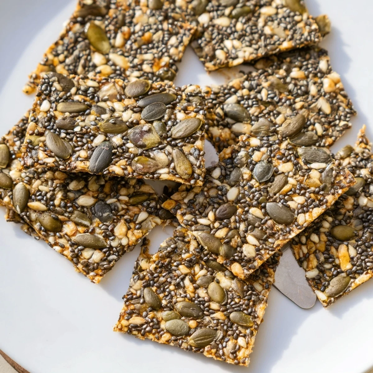 Baked Seed Crackers served with hummus, herby aroma and crisp texture.