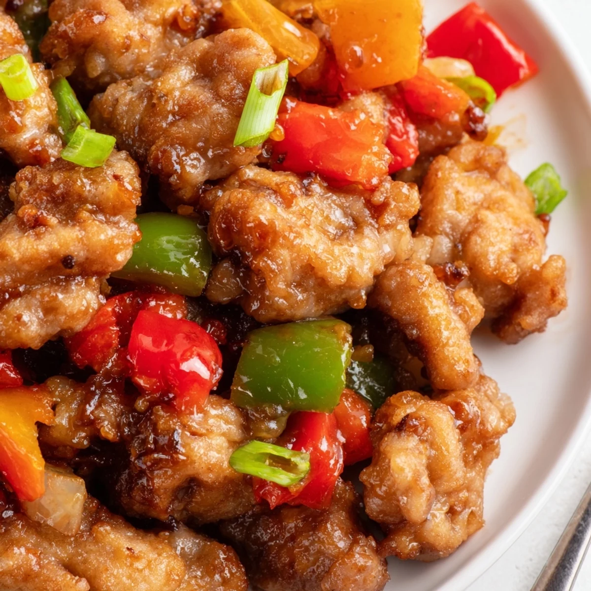 Flavorful Chilli Chicken Indo Chinese on a plate, glossy sauce, crisp peppers.