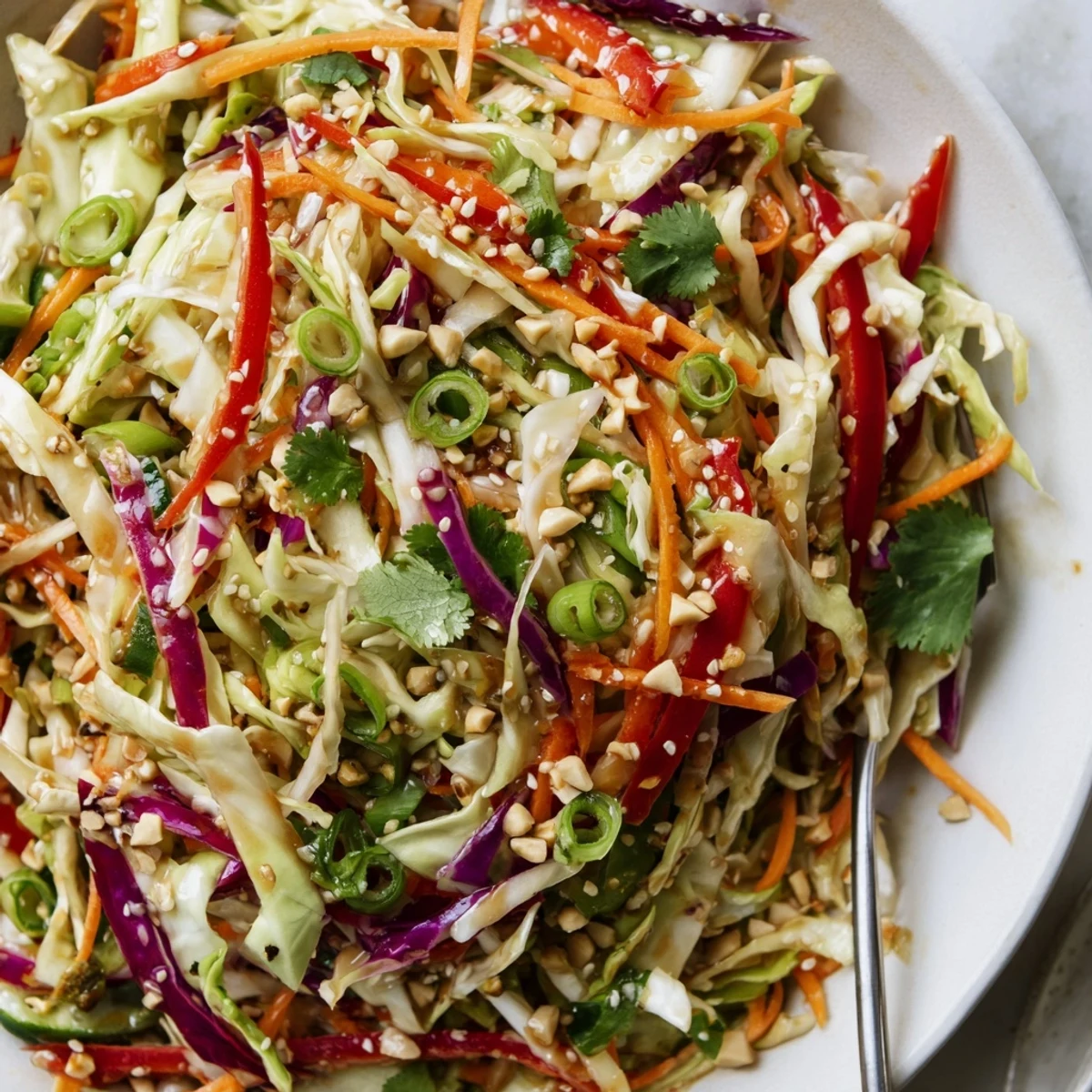 Fresh Asian Cabbage Salad served chilled as a crunchy, vibrant side dish