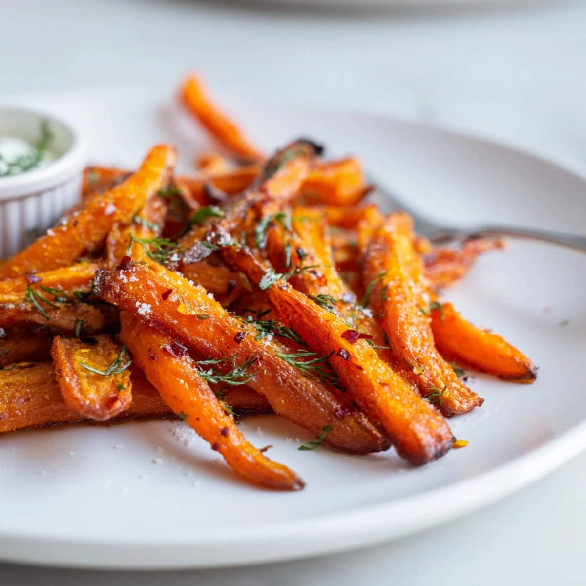 Crispy Carrot Fries With Feta Dip Spicy Honey Drizzle served warm for sharing