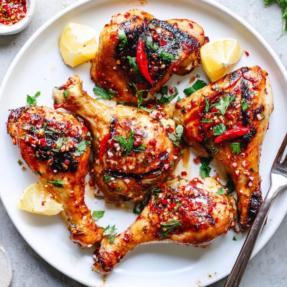 Smoky Peri Peri Chicken resting on plate, cilantro sprinkled, citrusy aroma