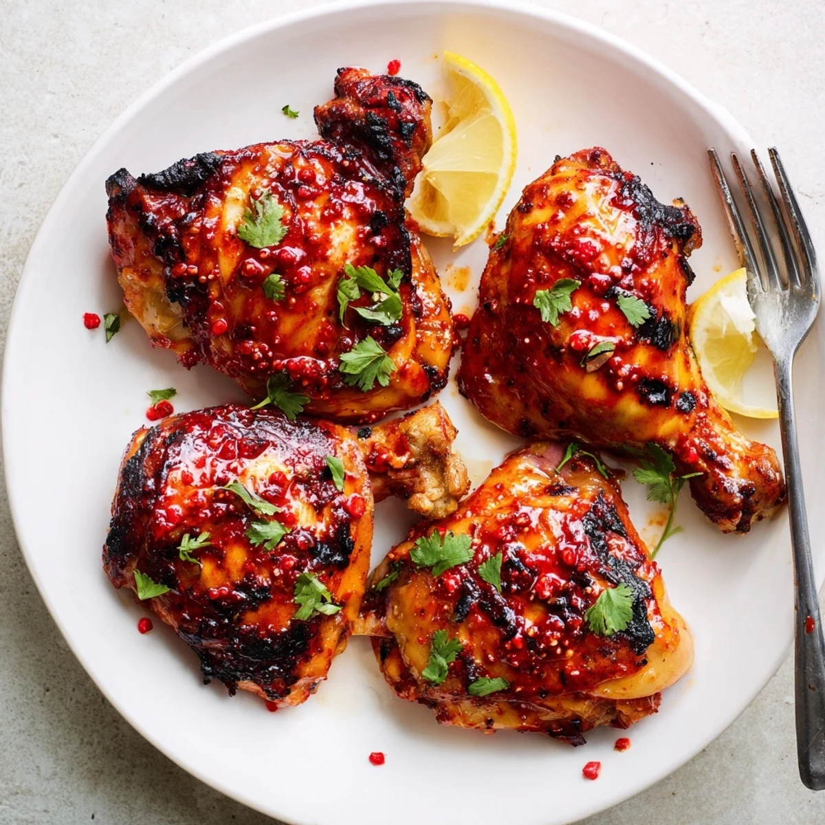 Grilled Peri Peri Chicken thighs and drumsticks, crispy skin, served with fries
