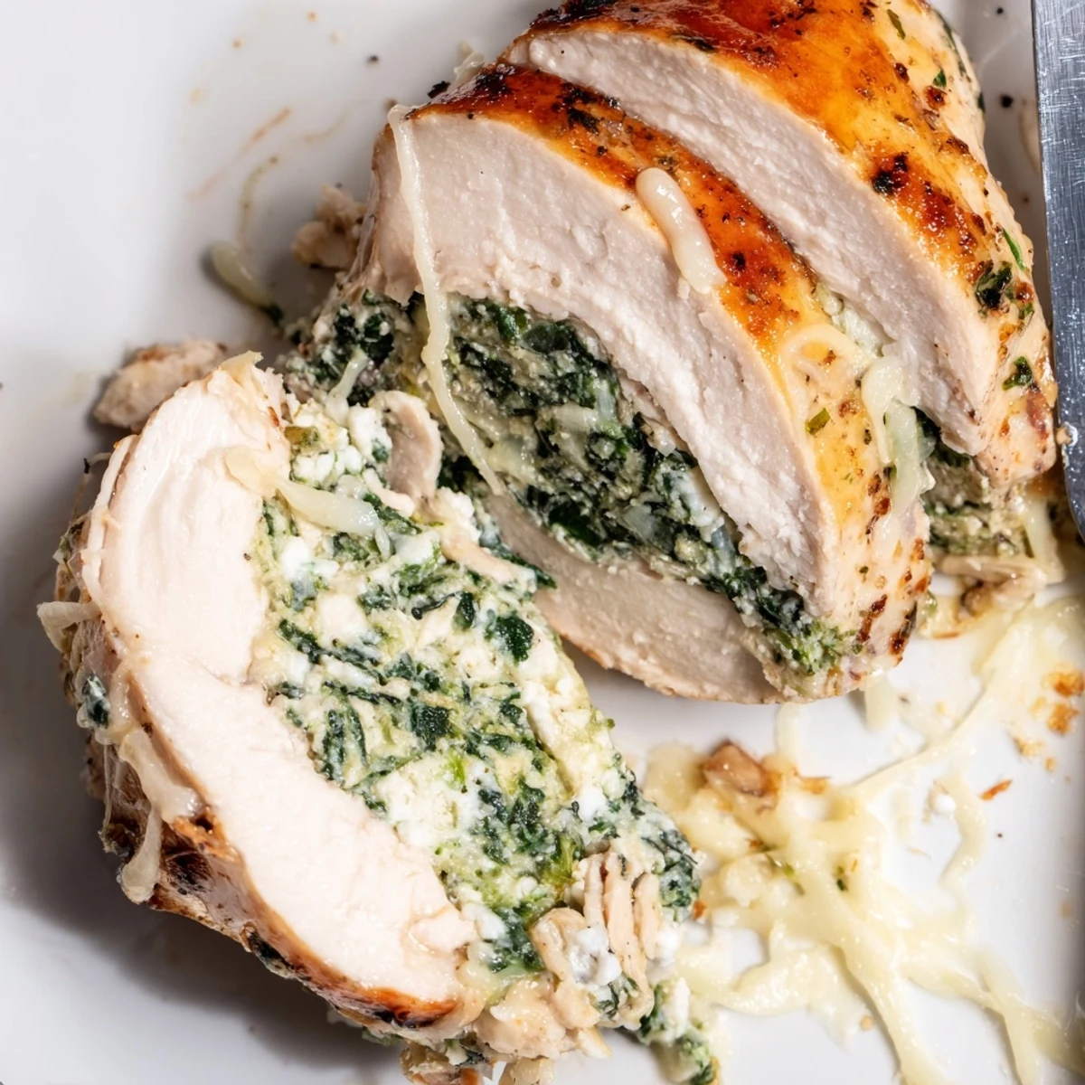 Seared Spinach Ricotta Chicken oozing creamy filling, garlic aroma and golden edges