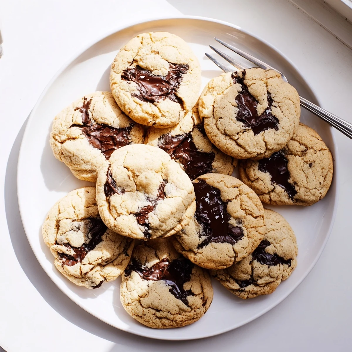 Soft chocolate filled cookies with molten centers oozing onto a decorative plate