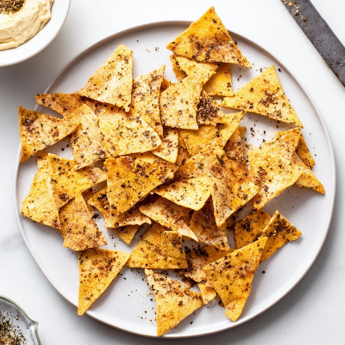 Golden brown crispy chickpea chips arranged on a rustic wooden board