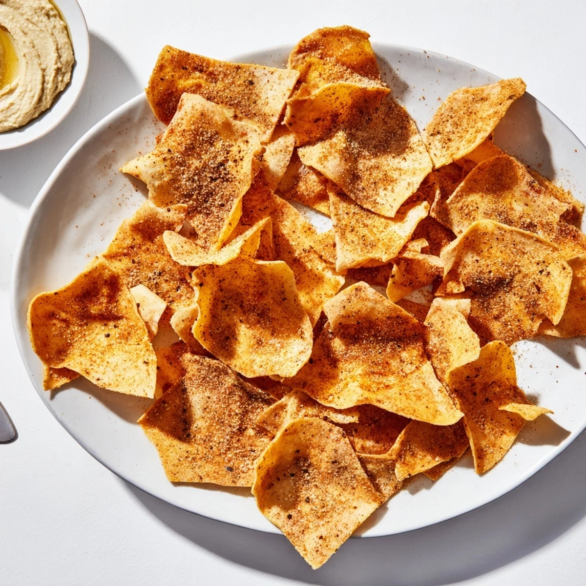 Homemade chickpea chips sprinkled with spices, perfect for Mediterranean-style snacking