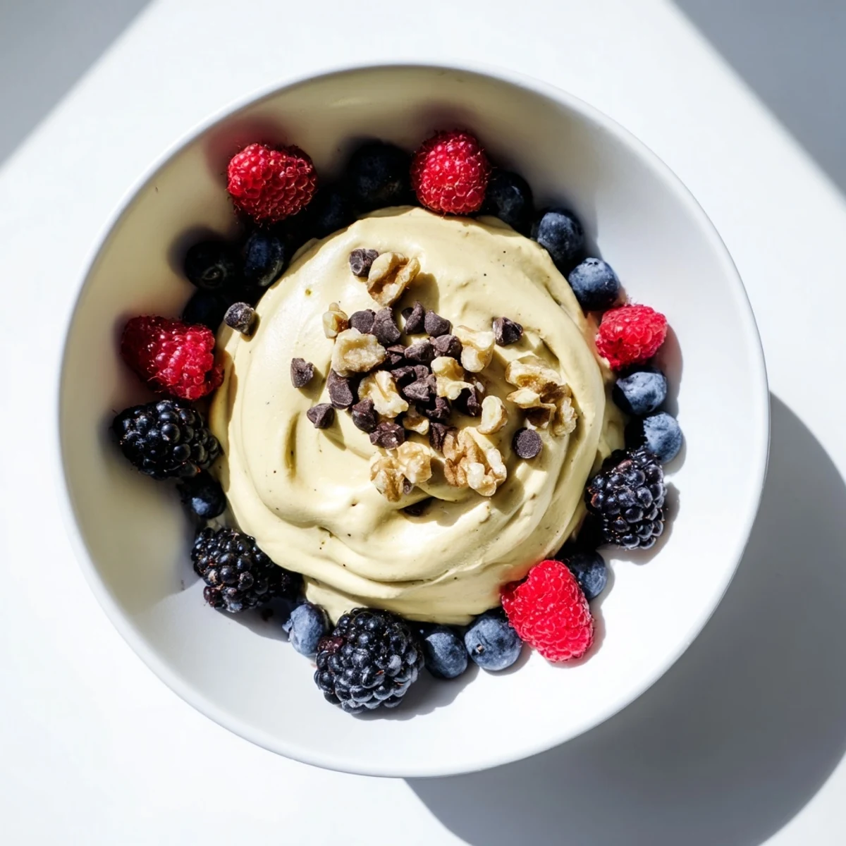 Dairy-free banana nice cream scooped into colorful bowls with sliced banana wheels and drizzled caramel sauce
