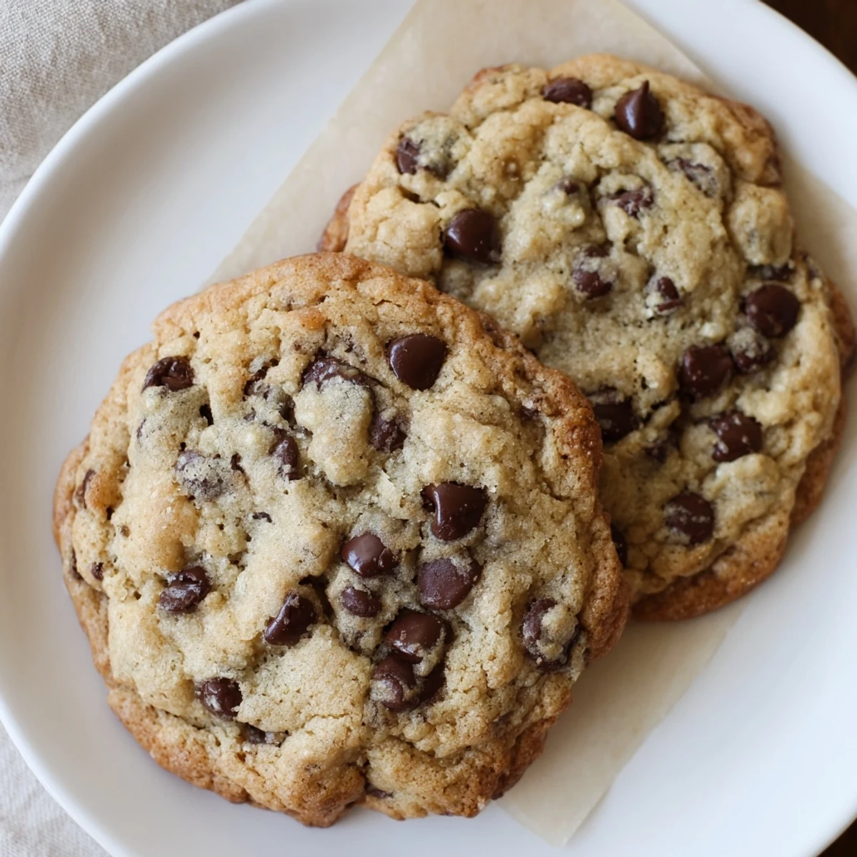 Thick soft chocolate chip cookies piled high on a wire cooling rack ready to serve