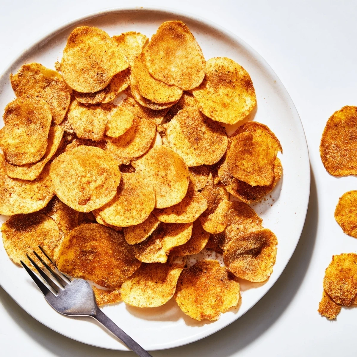 Homemade gluten-free chickpea chips broken into pieces on parchment paper after baking