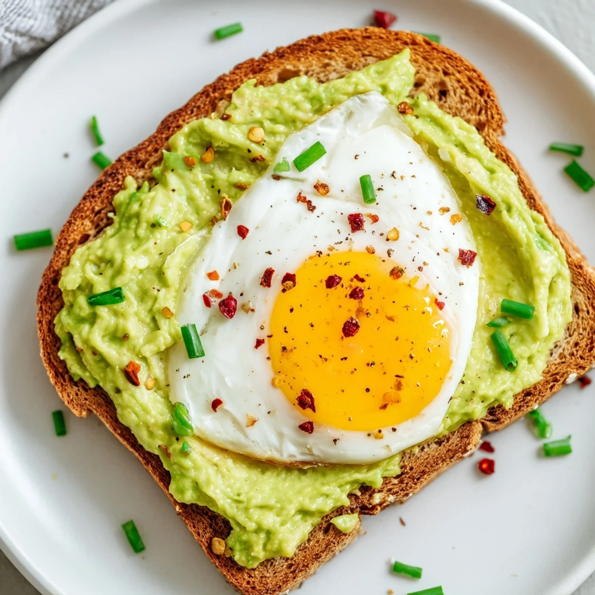 Vibrant green smashed avocado spread over crispy sourdough toast topped with a sunny egg in this Simple Avocado Toast With Egg Recipe