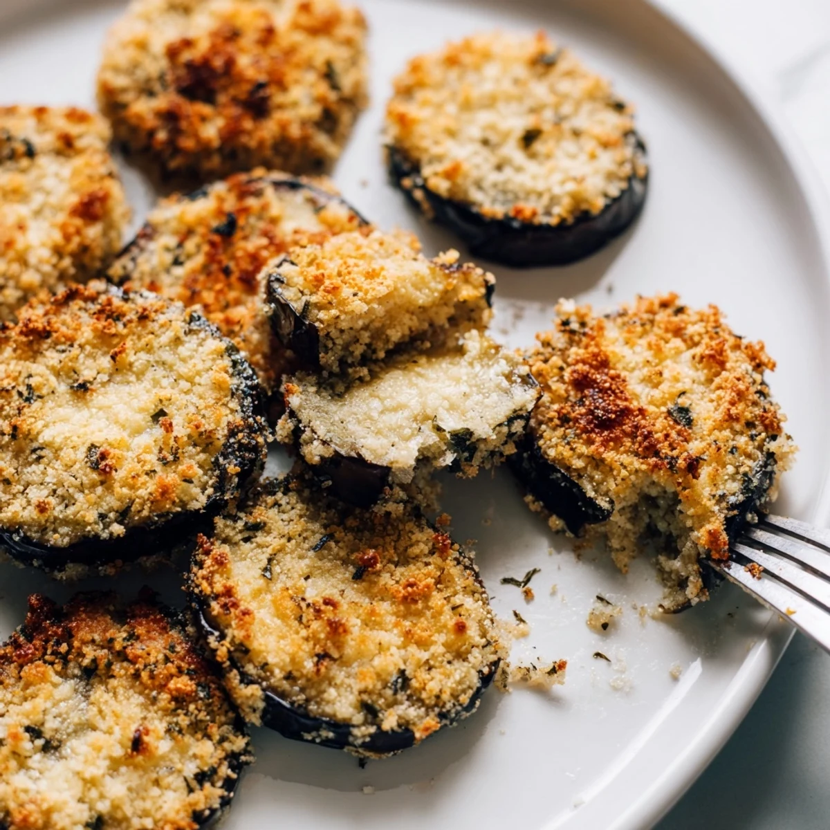 Oven roasted Crispy Baked Eggplant rounds dusted with Parmesan and oregano