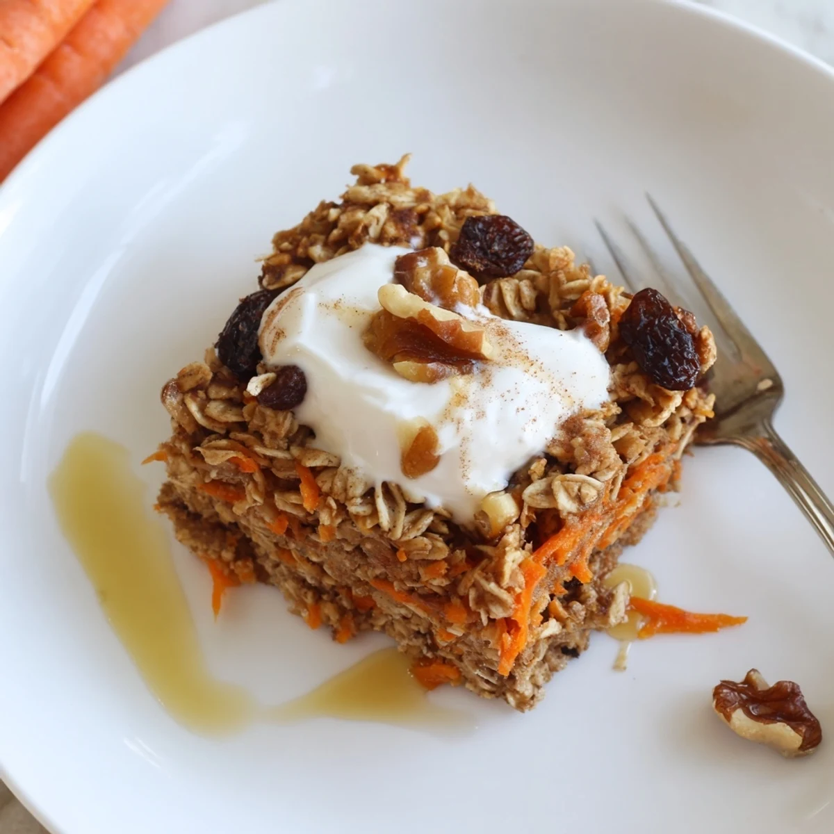 Warm Carrot Cake Baked Oatmeal with cinnamon aroma and golden, tender top