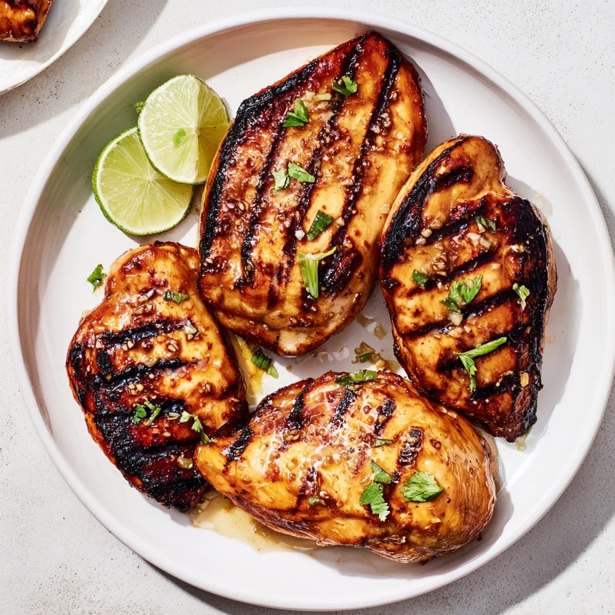Charred, juicy Key West Grilled Chicken With Tropical Citrus Marinade, garnished with cilantro
