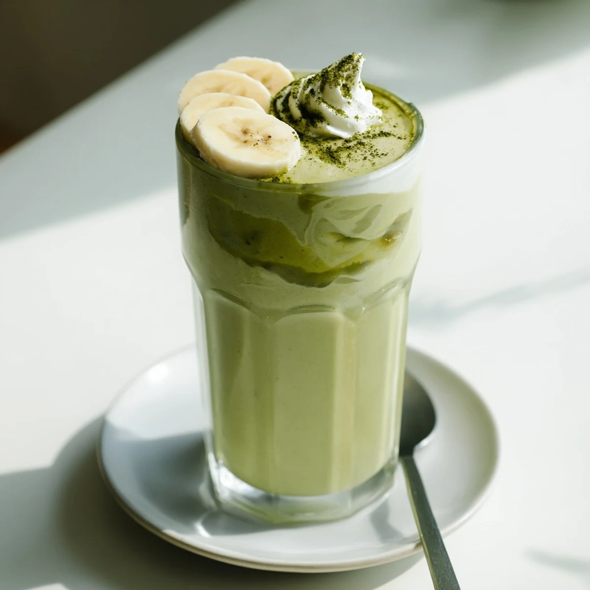 Vegan Matcha Smoothie garnished with chia seeds, perfect afternoon energizing sip.