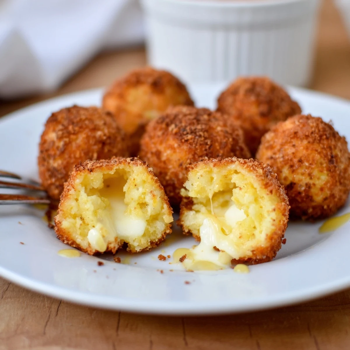 Irresistible Crispy Mozzarella Poppers With Maple Glaze, golden exterior and gooey center.