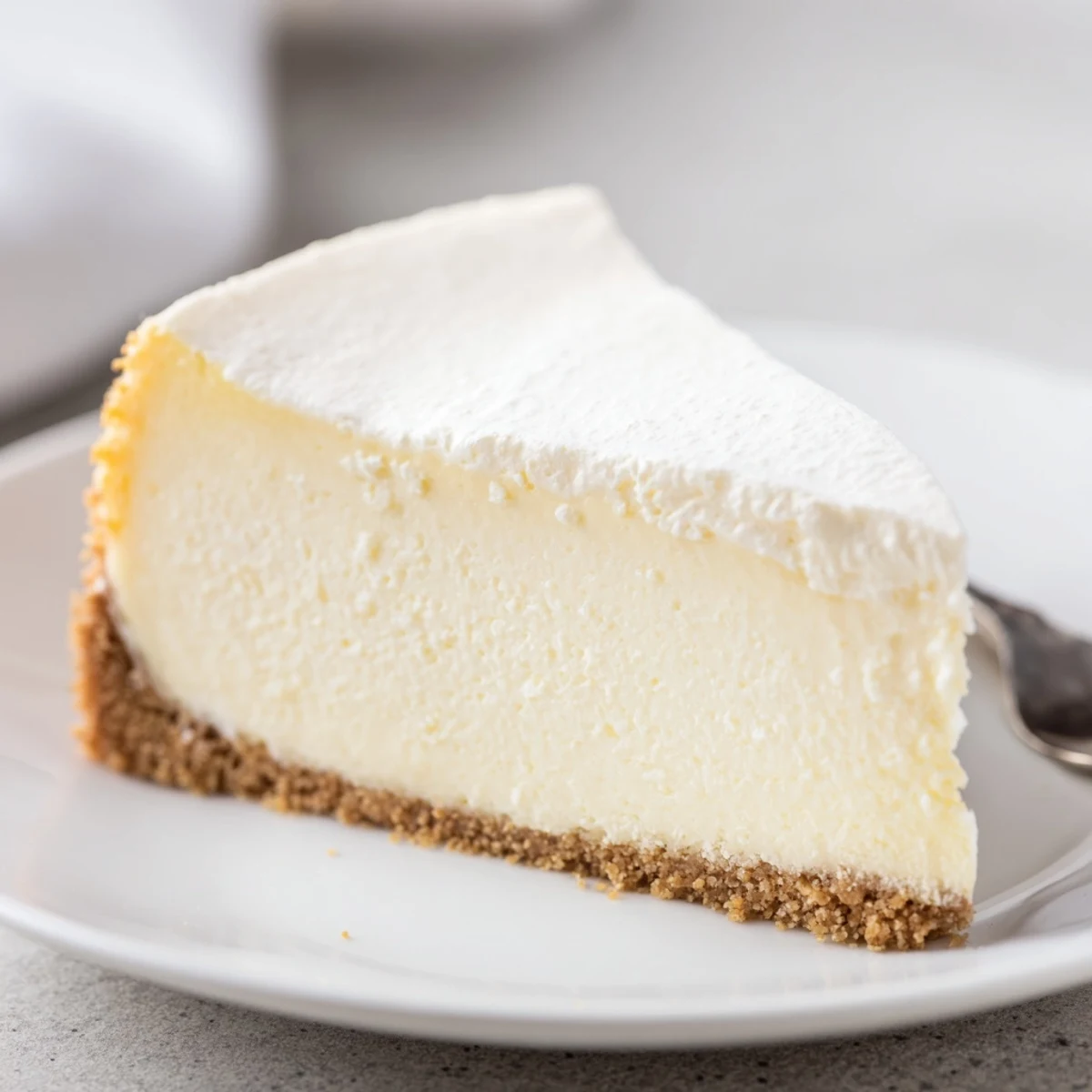 Fork-ready Classic Cheesecake slice, velvety texture and optional sour cream topping
