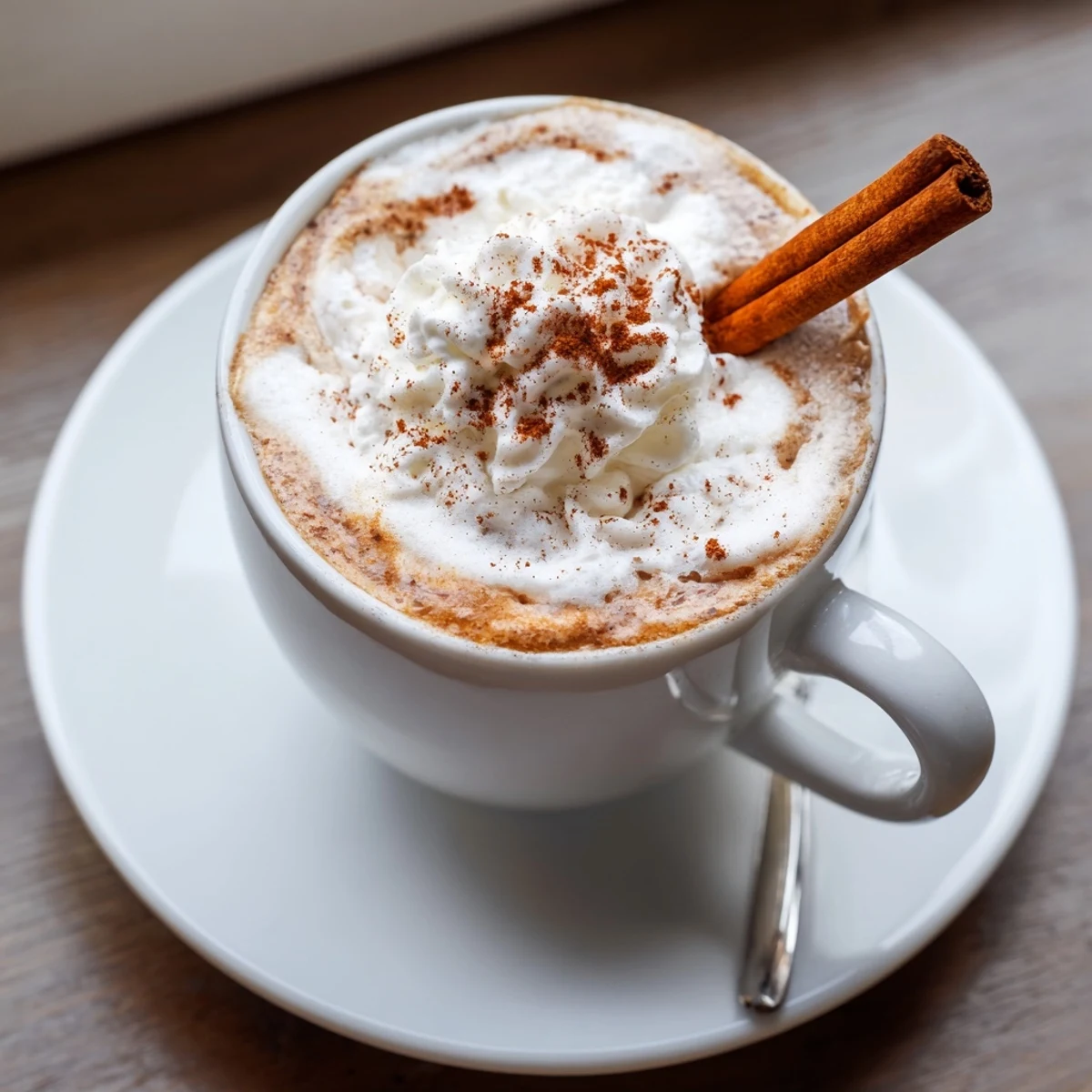 Two Cozy Winter Lattes topped with whipped cream, warming spice aroma