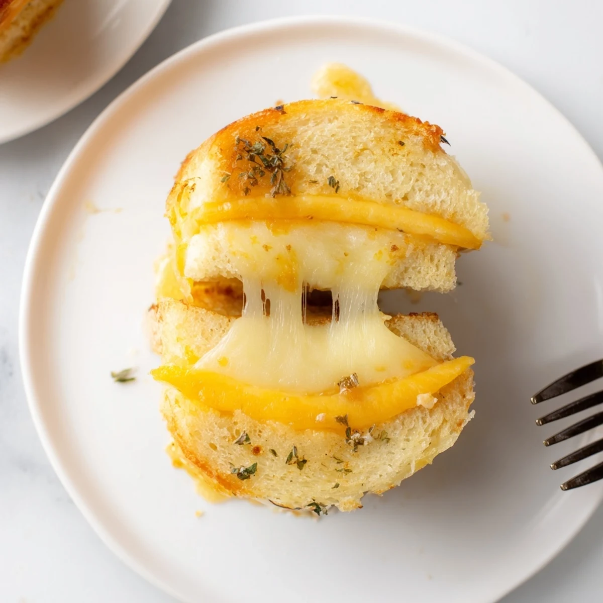 Close-up of Mini Grilled Cheese Hawaiian Rolls Recipe oozing melted cheddar and butter.