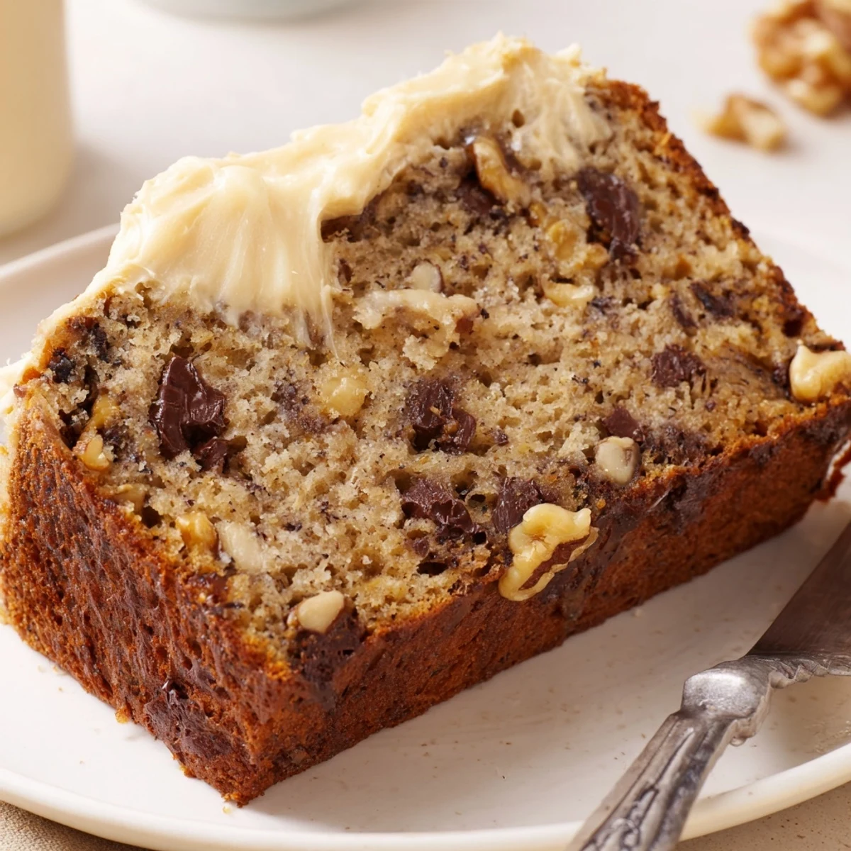 Moist Banana Cake with golden crust, tender crumb, sliced for brunch.