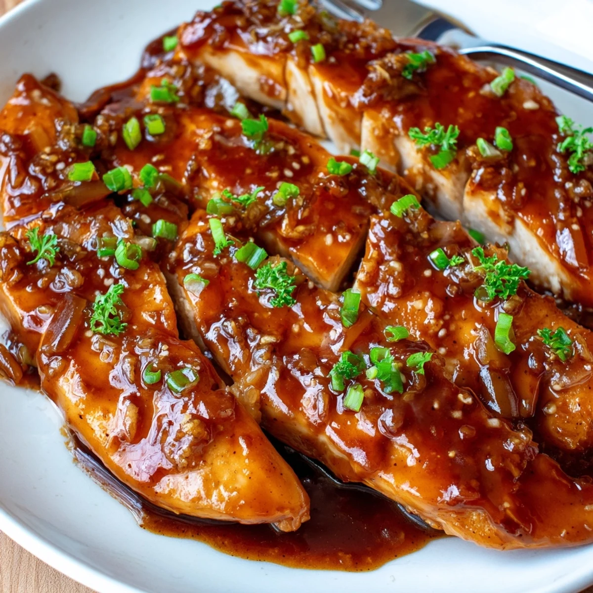 Slow Cooker Brown Sugar Garlic Chicken glazed and steaming over fluffy white rice.