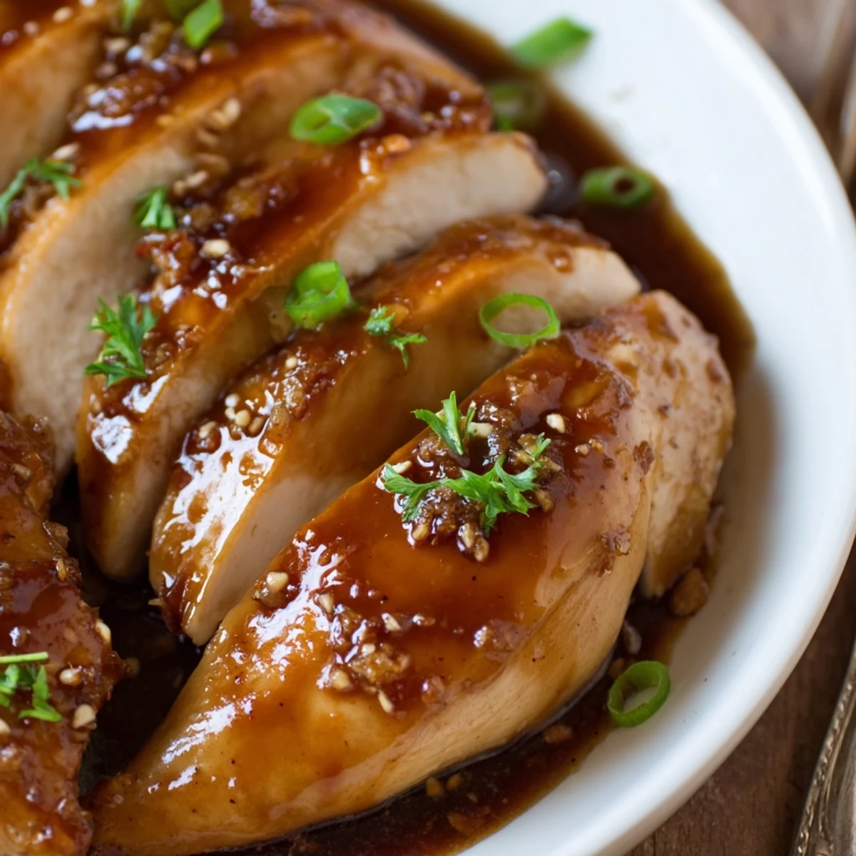 Fork-tender Slow Cooker Brown Sugar Garlic Chicken bathed in caramelized sweet garlic glaze.