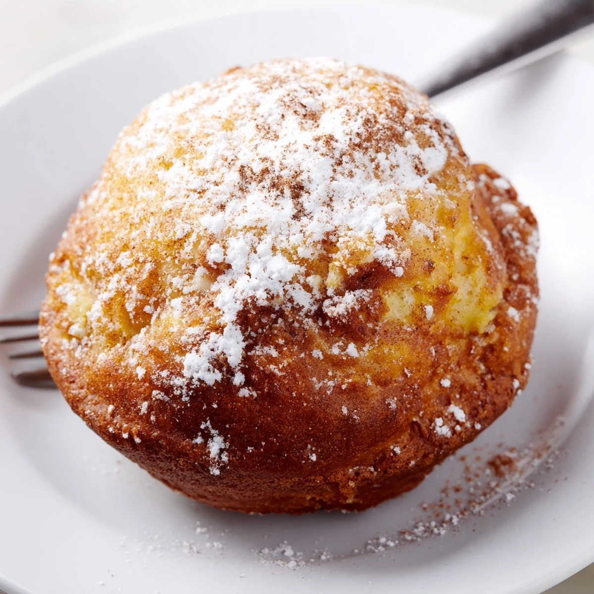 Plate of powdered Banana Donuts, soft crumb visible, ideal morning snack
