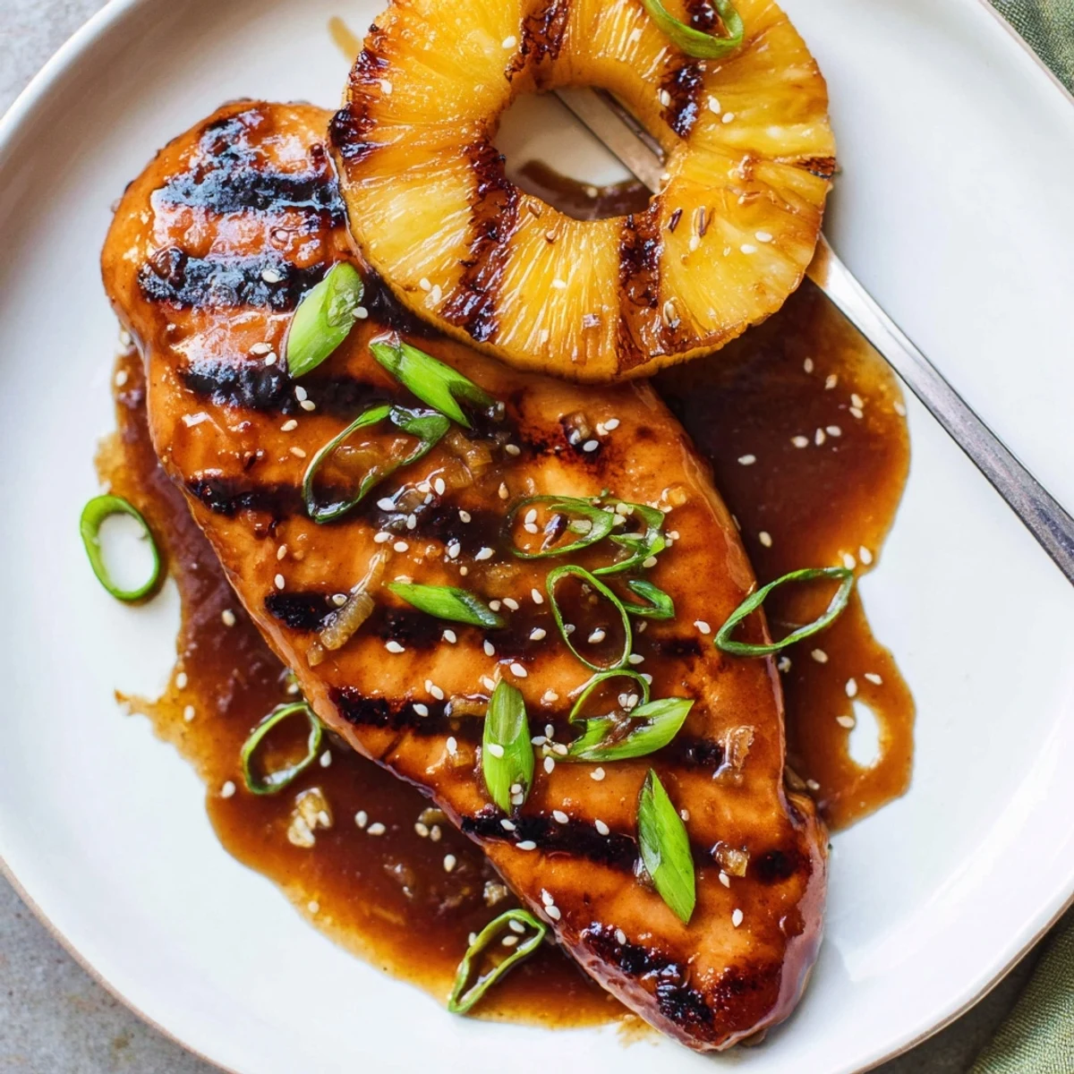 Sliced Grilled Aloha Chicken on coconut rice, sweet and tangy marinade dripping